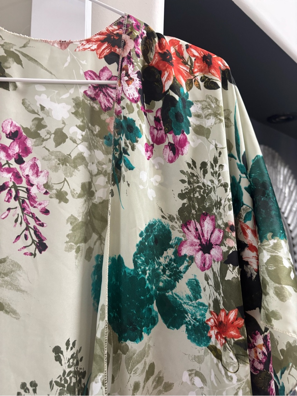 Floral Satin Kimono Cover-Up in Green and Teal - Picture 5 of 5